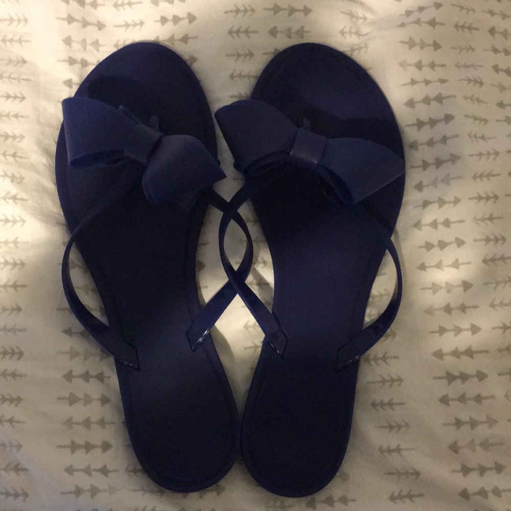 Jelly navy blue slippers with bow